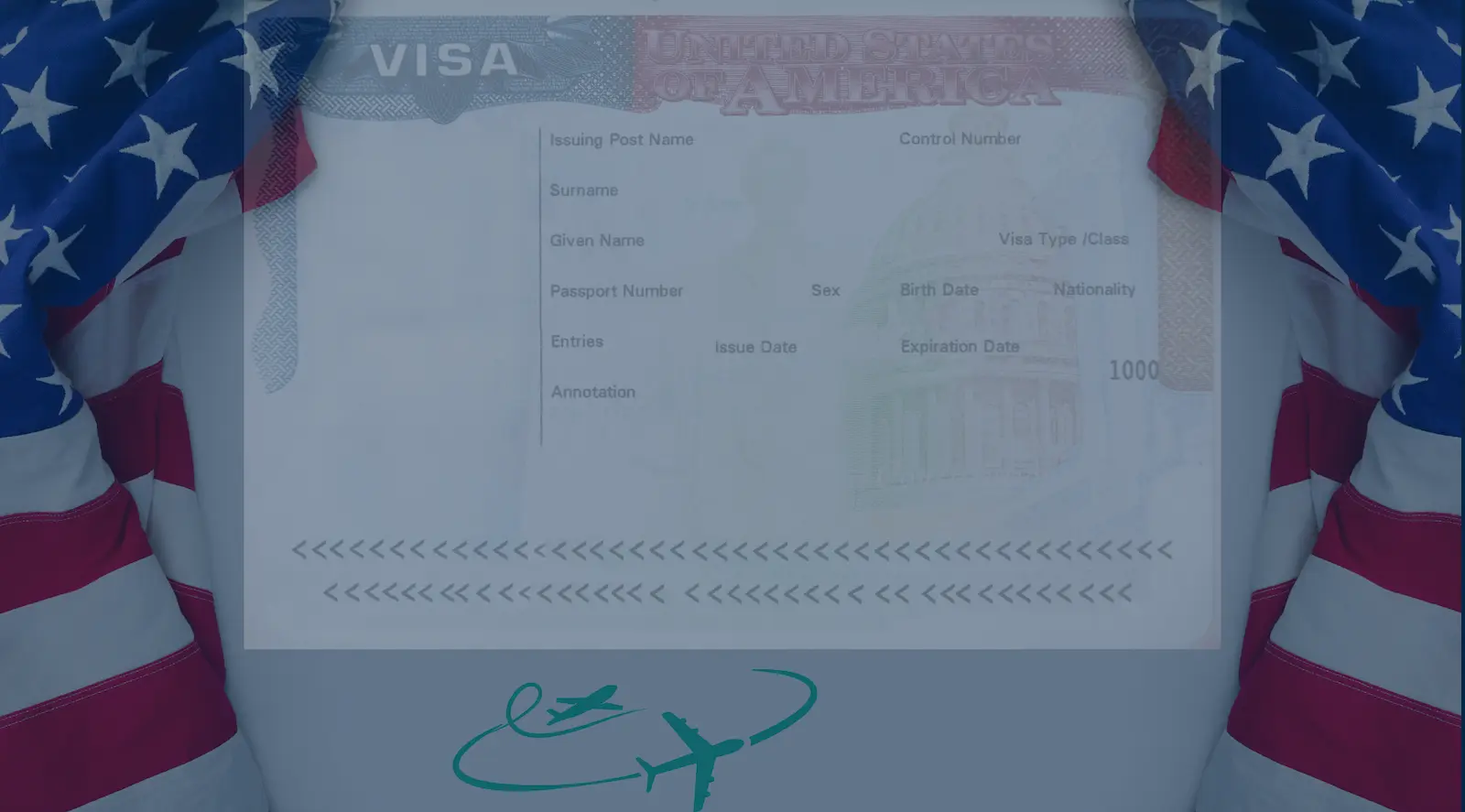 USA Visa Banner with American Flag Background