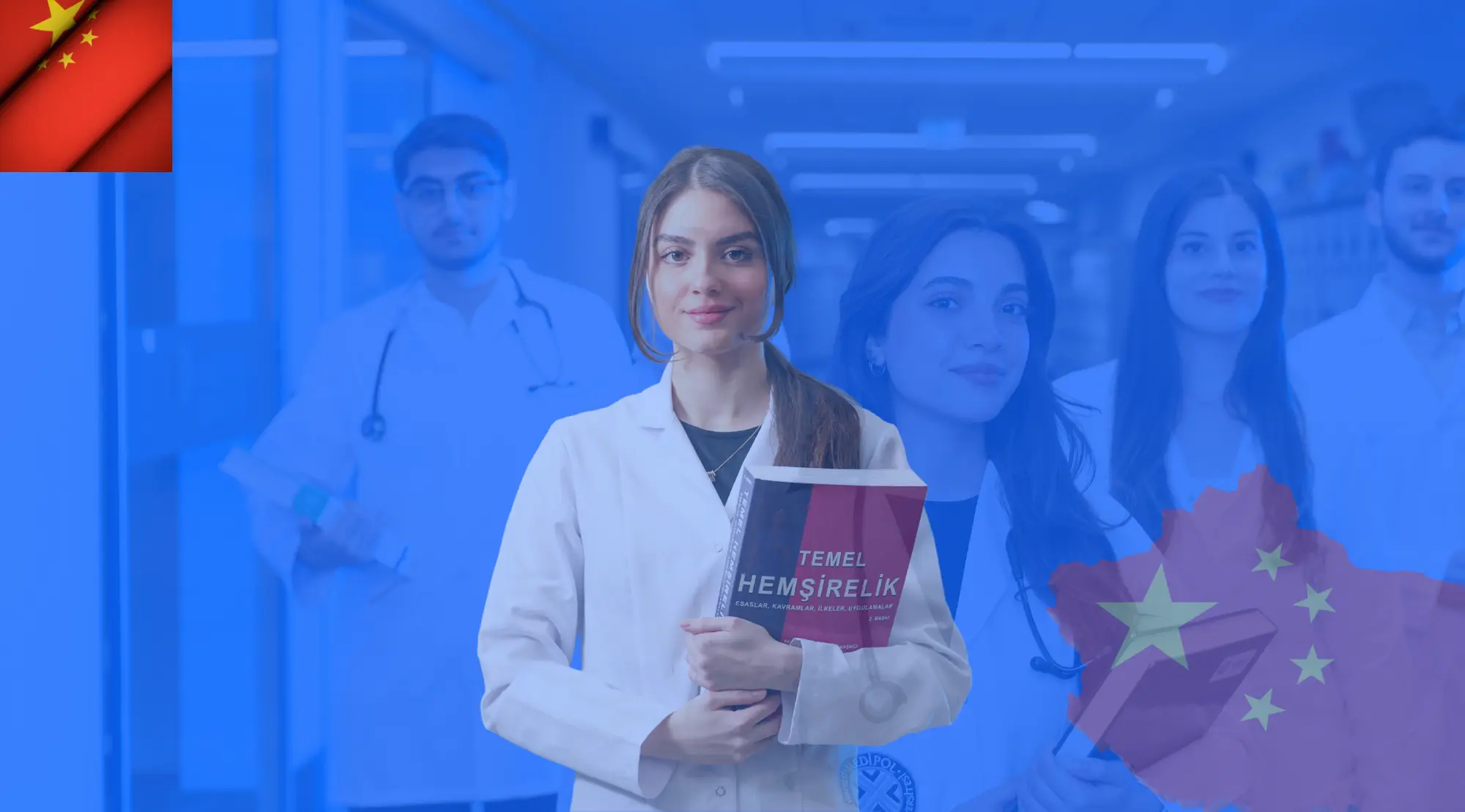 Female medical student in lab coat representing students